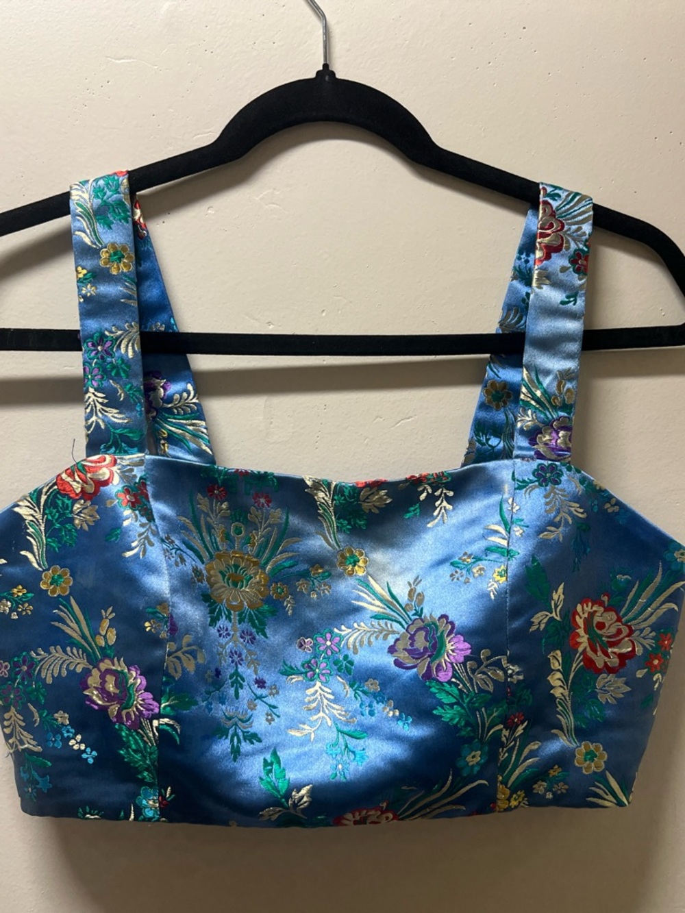 Forever 21 Blue Floral Satin Crop Top